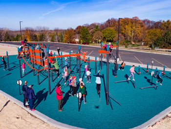 Overhead view of children's outdoor fitness playground