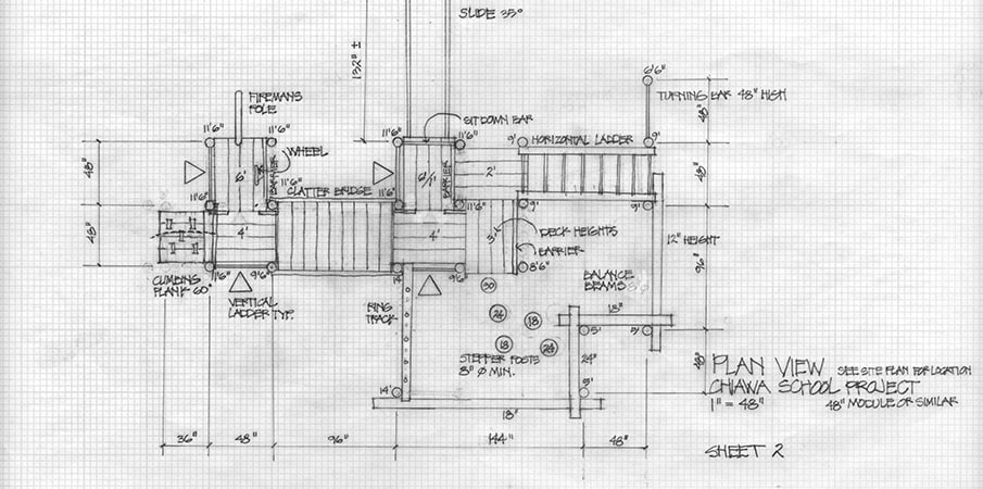 Graph paper drawing or playground layout.